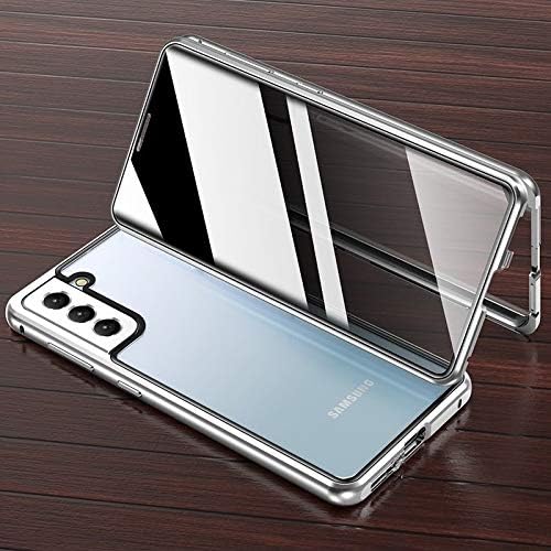 YEEHi Lockable Galaxy S21 Plus 5G Anti Peeping Magnetic Case with Privacy Screen Protector Safety Lock 360 Full Body Glass Cover Aluminium Alloy Metal Bumper Case (S21Plus, Black)